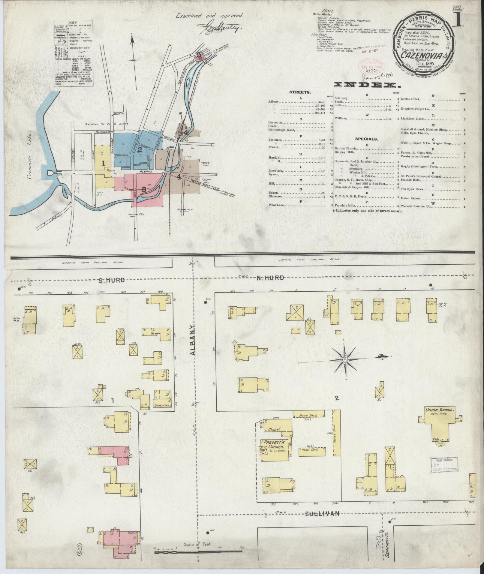 Sanborn Fire Insurance Map from Cazenovia, Madison County, New York (1895), Sheet #0001 - Historic Sanborn Fire Insurance Map Print, vintage old map wall art, antique decor, genealogy gift, New York New York map