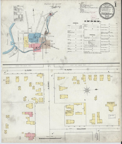 Sanborn Fire Insurance Map from Cazenovia, Madison County, New York (1895), Sheet #0001 - Historic Sanborn Fire Insurance Map Print, vintage old map wall art, antique decor, genealogy gift, New York New York map