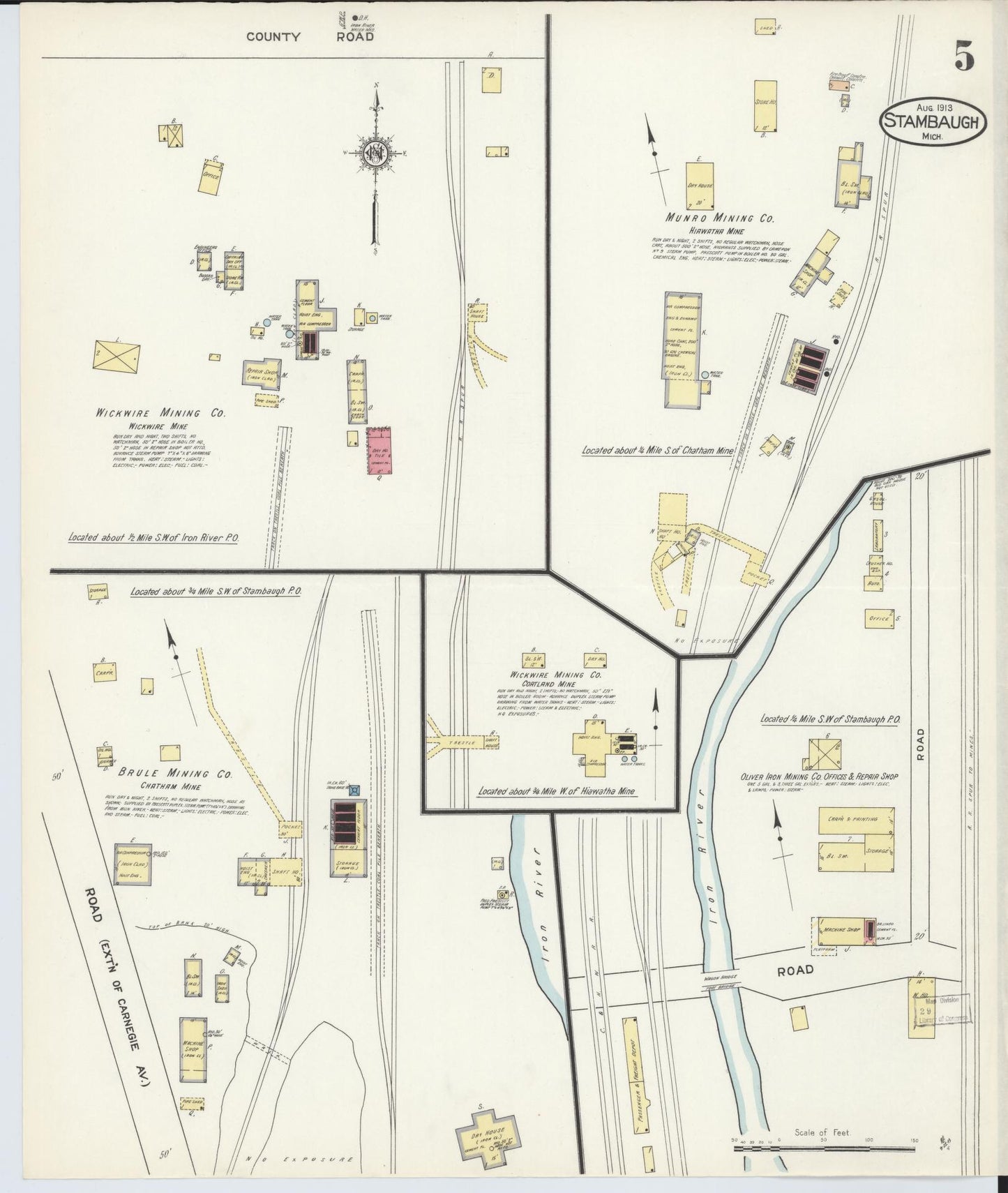 Sanborn Fire Insurance Map from Stambaugh, Iron County, Michigan (1913), Sheet #0005 - Historic Sanborn Fire Insurance Map Print, vintage old map wall art, antique decor, genealogy gift, Michigan Michigan map