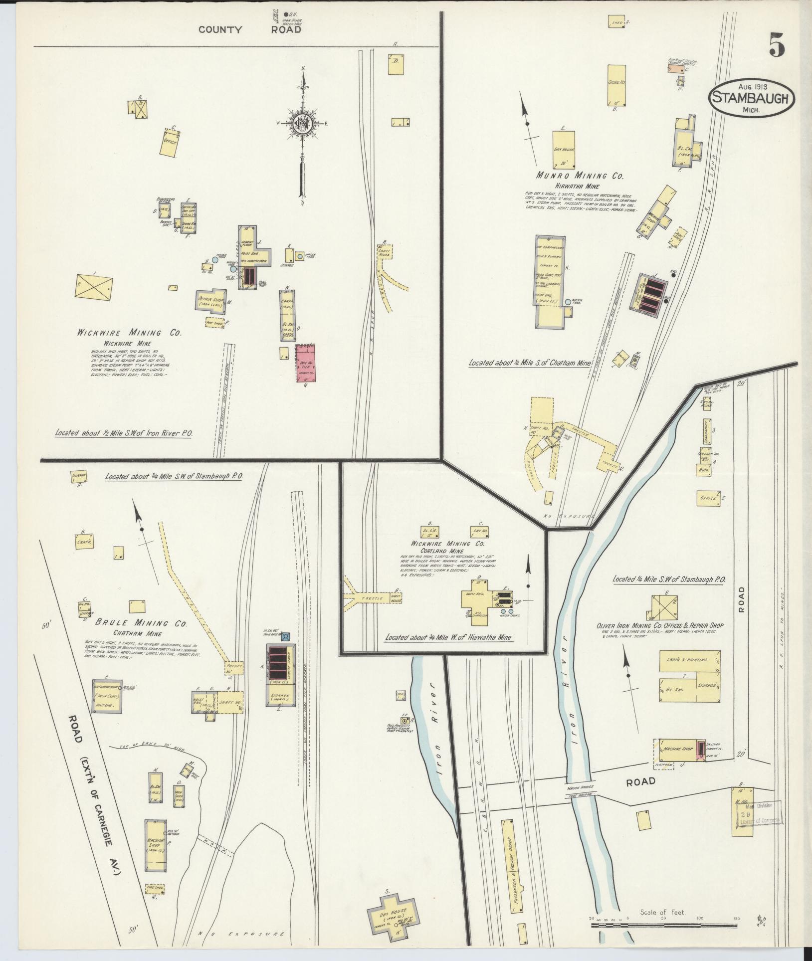 Sanborn Fire Insurance Map from Stambaugh, Iron County, Michigan (1913), Sheet #0005 - Historic Sanborn Fire Insurance Map Print, vintage old map wall art, antique decor, genealogy gift, Michigan Michigan map