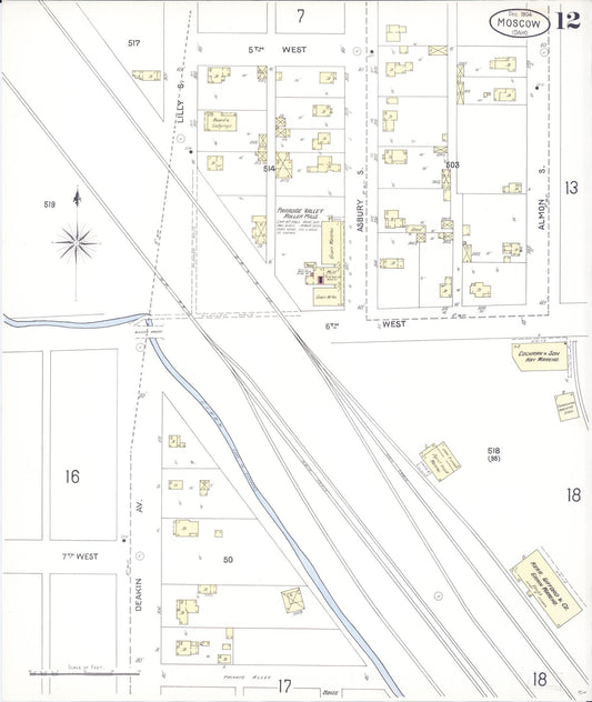Sanborn Fire Insurance Map from Moscow, Latah County, Idaho (1904), Sheet #0012 - Historic Sanborn Fire Insurance Map Print, vintage old map wall art, antique decor, genealogy gift, Idaho Idaho map