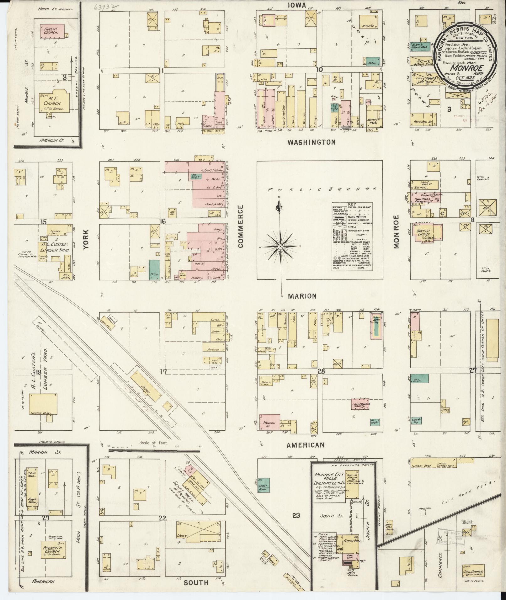 Sanborn Fire Insurance Map from Monroe, Jasper County, Iowa (1895), Sheet #0001 - Historic Sanborn Fire Insurance Map Print, vintage old map wall art