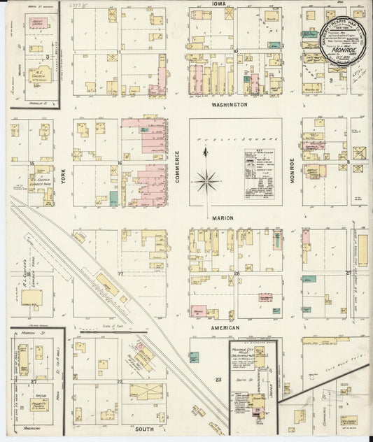Sanborn Fire Insurance Map from Monroe, Jasper County, Iowa (1895), Sheet #0001 - Historic Sanborn Fire Insurance Map Print, vintage old map wall art