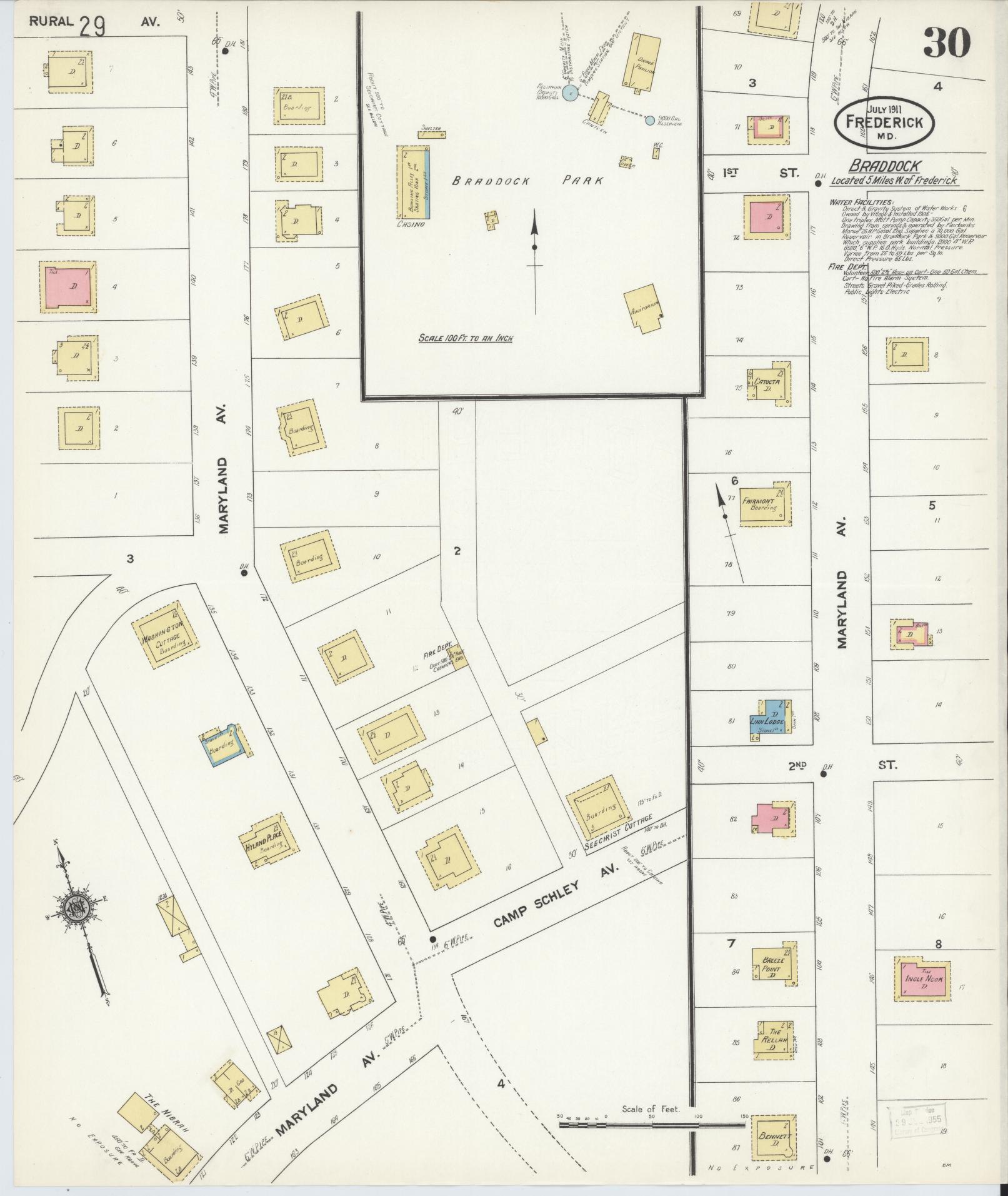 Sanborn Fire Insurance Map from Frederick, Frederick County, Maryland (1911), Sheet #0030 - Historic Sanborn Fire Insurance Map Print, vintage old map wall art