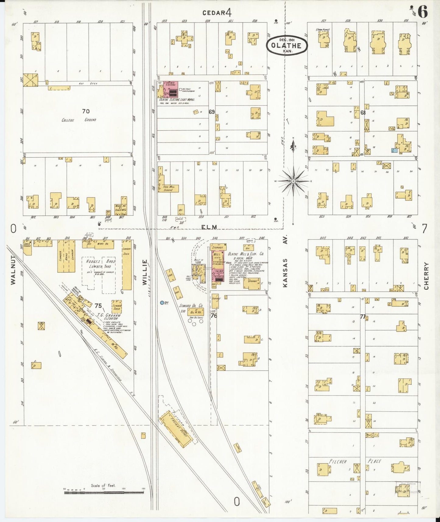 Sanborn Fire Insurance Map from Olathe, Johnson County, Kansas (1901), Sheet #0006 - Complete Map Set gallery image, historic Sanborn map, vintage wall art, Kansas Kansas