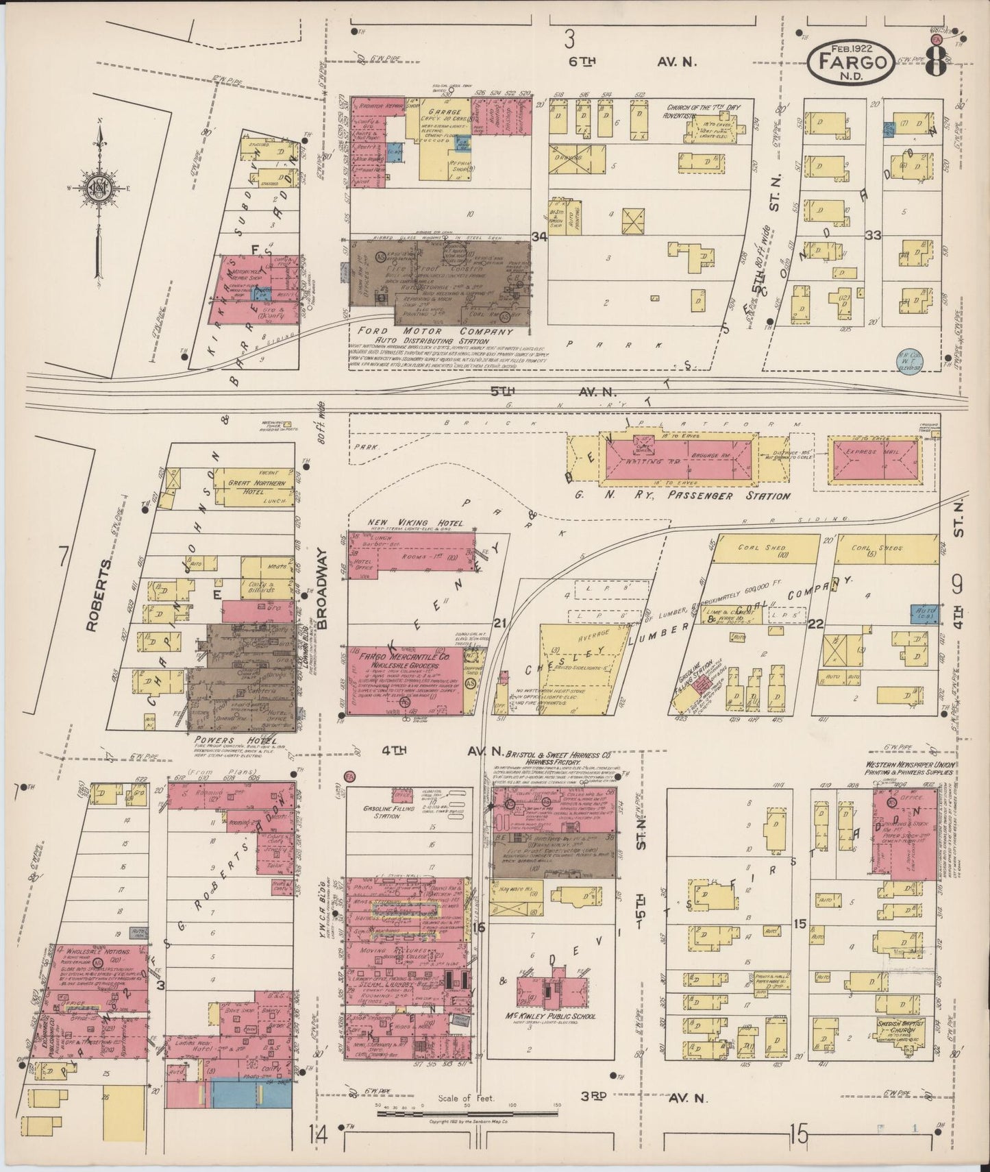 Sanborn Fire Insurance Map from Fargo, Cass County, North Dakota (1922), Sheet #0008 - Complete Map Set gallery image, historic Sanborn map, vintage wall art, North Dakota North Dakota