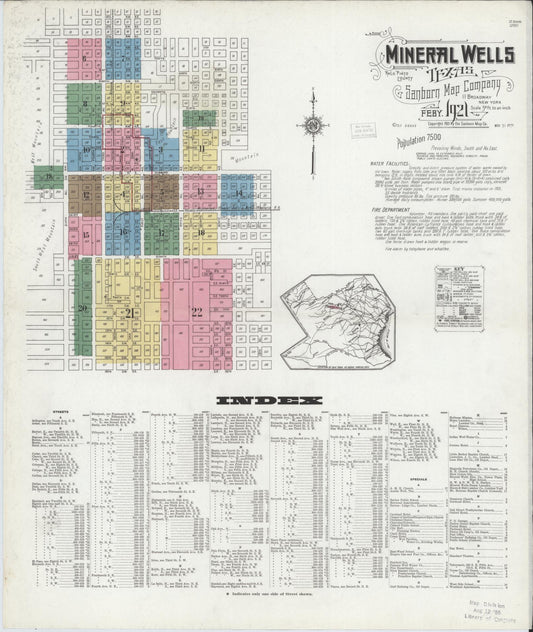 Sanborn Fire Insurance Map from Mineral Wells, Palo Pinto County, Texas (1921), Sheet #0001 - Complete Map Set gallery image, historic Sanborn map, vintage wall art, Texas Texas