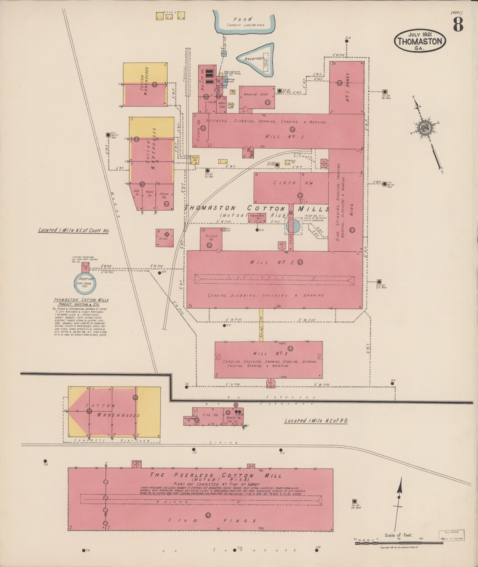 Sanborn Fire Insurance Map from Thomaston, Upson County, Georgia (1921), Sheet #0008 - Historic Sanborn Fire Insurance Map Print, vintage old map wall art, antique decor, genealogy gift, Georgia Georgia map