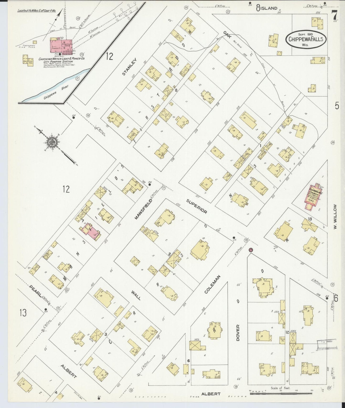 Sanborn Fire Insurance Map from Chippewa Falls, Chippewa County, Wisconsin (1910), Sheet #0007 - Historic Sanborn Fire Insurance Map Print, vintage old map wall art, antique decor, genealogy gift, Wisconsin Wisconsin map
