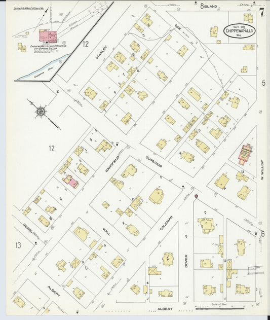 Sanborn Fire Insurance Map from Chippewa Falls, Chippewa County, Wisconsin (1910), Sheet #0007 - Historic Sanborn Fire Insurance Map Print, vintage old map wall art, antique decor, genealogy gift, Wisconsin Wisconsin map