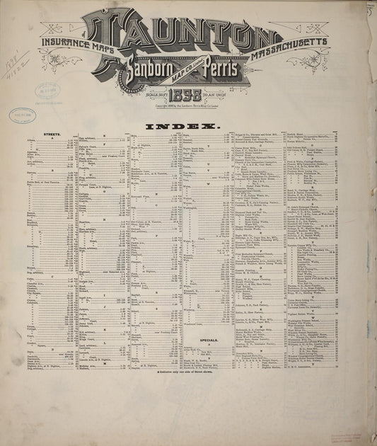 Sanborn Fire Insurance Map from Taunton, Bristol County, Massachusetts (1898), Sheet #0001 - Historic Sanborn Fire Insurance Map Print, vintage old map wall art, antique decor, genealogy gift, Massachusetts Massachusetts map
