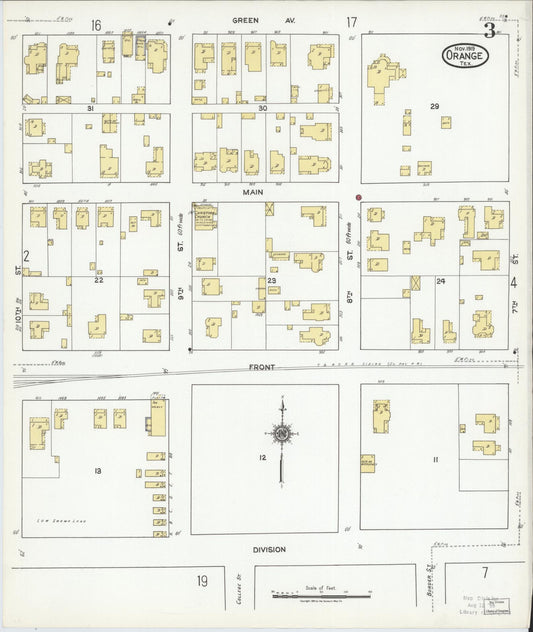 Sanborn Fire Insurance Map from Orange, Orange County, Texas (1919), Sheet #0003 - Historic Sanborn Fire Insurance Map Print, vintage old map wall art, antique decor, genealogy gift, Texas Texas map
