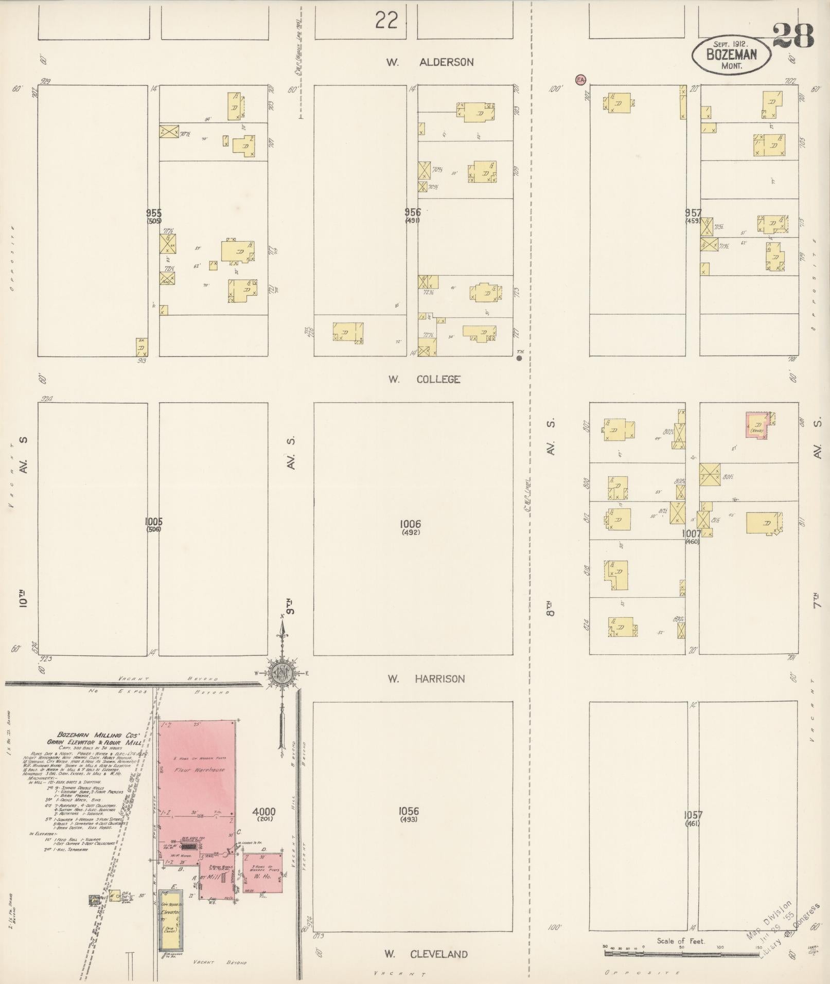 Sanborn Fire Insurance Map from Bozeman, Gallatin County, Montana (1912), Sheet #0028 - Historic Sanborn Fire Insurance Map Print, vintage old map wall art, antique decor, genealogy gift, Montana Montana map