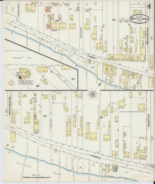 Sanborn Fire Insurance Map from Bay Saint Louis, Hancock County, Mississippi (1893), Sheet #0004 - Historic Sanborn Fire Insurance Map Print, vintage old map wall art, antique decor, genealogy gift, Mississippi Mississippi map