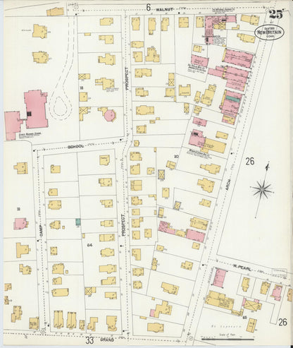 Sanborn Fire Insurance Map from New Britain, Hartford County, Connecticut (1901), Sheet #0025 - Complete Map Set gallery image, historic Sanborn map, vintage wall art, Connecticut Connecticut