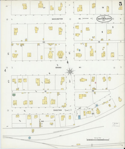 Sanborn Fire Insurance Map from South McAlester, Pittsburg County, Oklahoma (1901), Sheet #0005 - Complete Map Set gallery image, historic Sanborn map, vintage wall art, Oklahoma Oklahoma