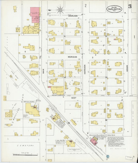 Sanborn Fire Insurance Map from Darlington, Montgomery County, Indiana (1902), Sheet #0003 - Historic Sanborn Fire Insurance Map Print, vintage old map wall art, antique decor, genealogy gift, Indiana Indiana map