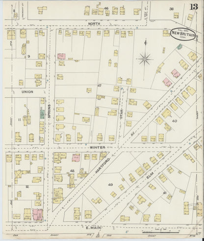 Sanborn Fire Insurance Map from New Britain, Hartford County, Connecticut (1890), Sheet #0013 - Complete Map Set gallery image, historic Sanborn map, vintage wall art, Connecticut Connecticut