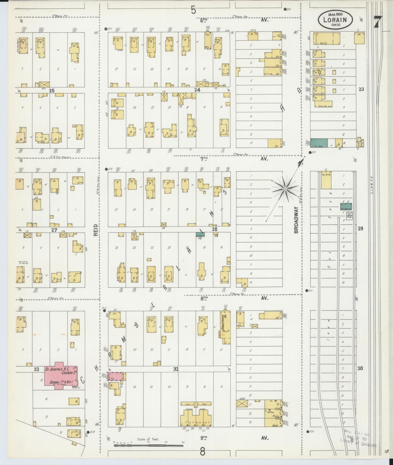 Sanborn Fire Insurance Map from Lorain, Lorain County, Ohio (1900), Sheet #0007 - Historic Sanborn Fire Insurance Map Print, vintage old map wall art, antique decor, genealogy gift, Ohio Ohio map