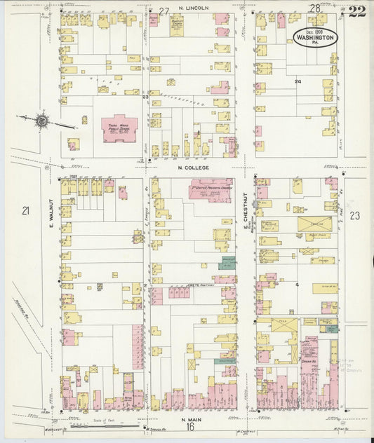 Sanborn Fire Insurance Map from Washington, Washington County, Pennsylvania (1909), Sheet #0022 - Historic Sanborn Fire Insurance Map Print, vintage old map wall art, antique decor, genealogy gift, Pennsylvania Pennsylvania map