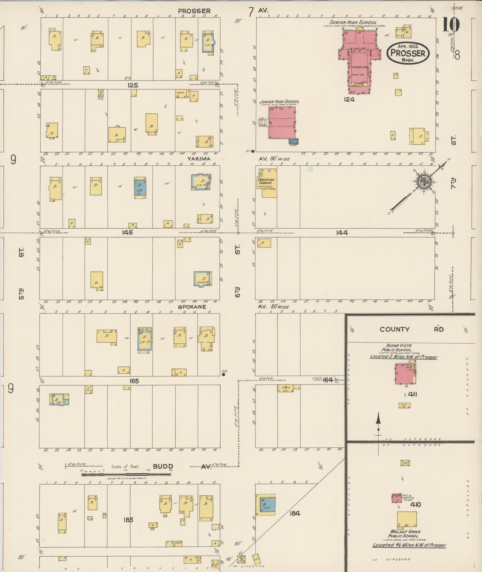Sanborn Fire Insurance Map from Prosser, Benton County, Washington (1922), Sheet #0010 - Historic Sanborn Fire Insurance Map Print, vintage old map wall art, antique decor, genealogy gift, Washington Washington map