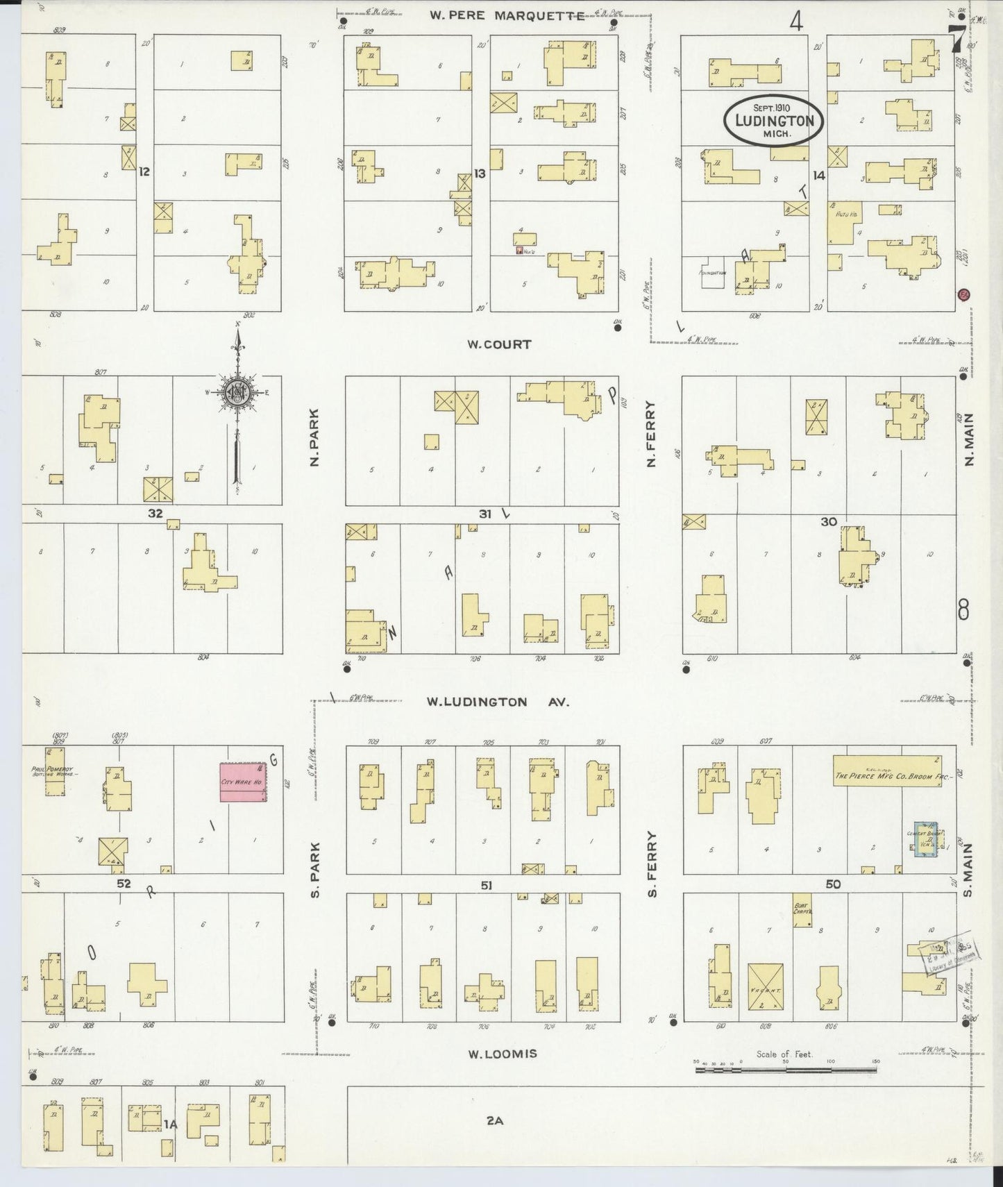 Sanborn Fire Insurance Map from Ludington, Mason County, Michigan (1910), Sheet #0007 - Complete Map Set gallery image, historic Sanborn map, vintage wall art, Michigan Michigan