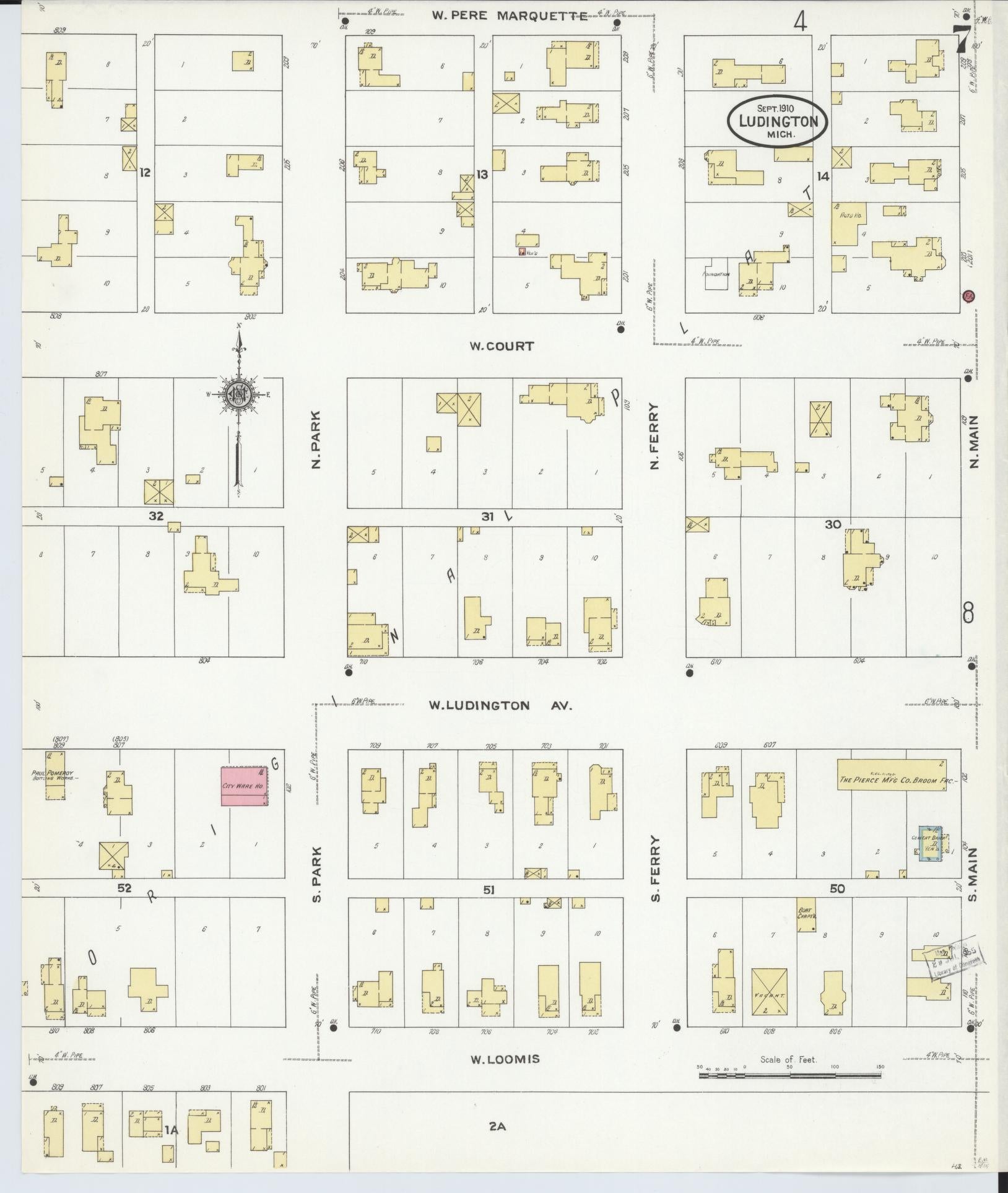 Sanborn Fire Insurance Map from Ludington, Mason County, Michigan (1910), Sheet #0007 - Complete Map Set gallery image, historic Sanborn map, vintage wall art, Michigan Michigan