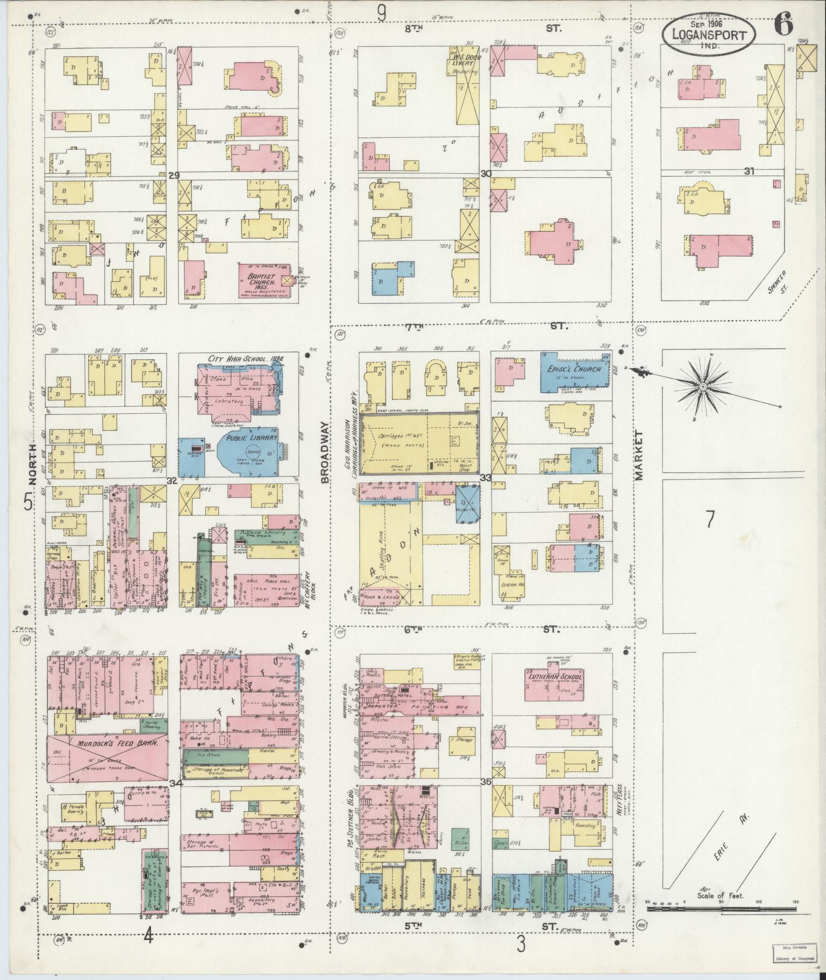 Sanborn Fire Insurance Map from Logansport, Cass County, Indiana (1906), Sheet #0006 - Complete Map Set gallery image, historic Sanborn map, vintage wall art, Indiana Indiana