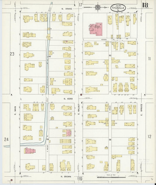 Sanborn Fire Insurance Map from Titusville, Crawford County, Pennsylvania (1912), Sheet #0018 - Historic Sanborn Fire Insurance Map Print, vintage old map wall art, antique decor, genealogy gift, Pennsylvania Pennsylvania map