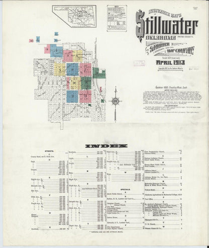 Sanborn Fire Insurance Map from Stillwater, Payne County, Oklahoma (1913), Sheet #0001 - Complete Map Set gallery image, historic Sanborn map, vintage wall art, Oklahoma Oklahoma