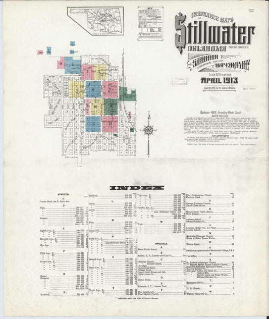 Sanborn Fire Insurance Map from Stillwater, Payne County, Oklahoma (1913), Sheet #0001 - Complete Map Set gallery image, historic Sanborn map, vintage wall art, Oklahoma Oklahoma