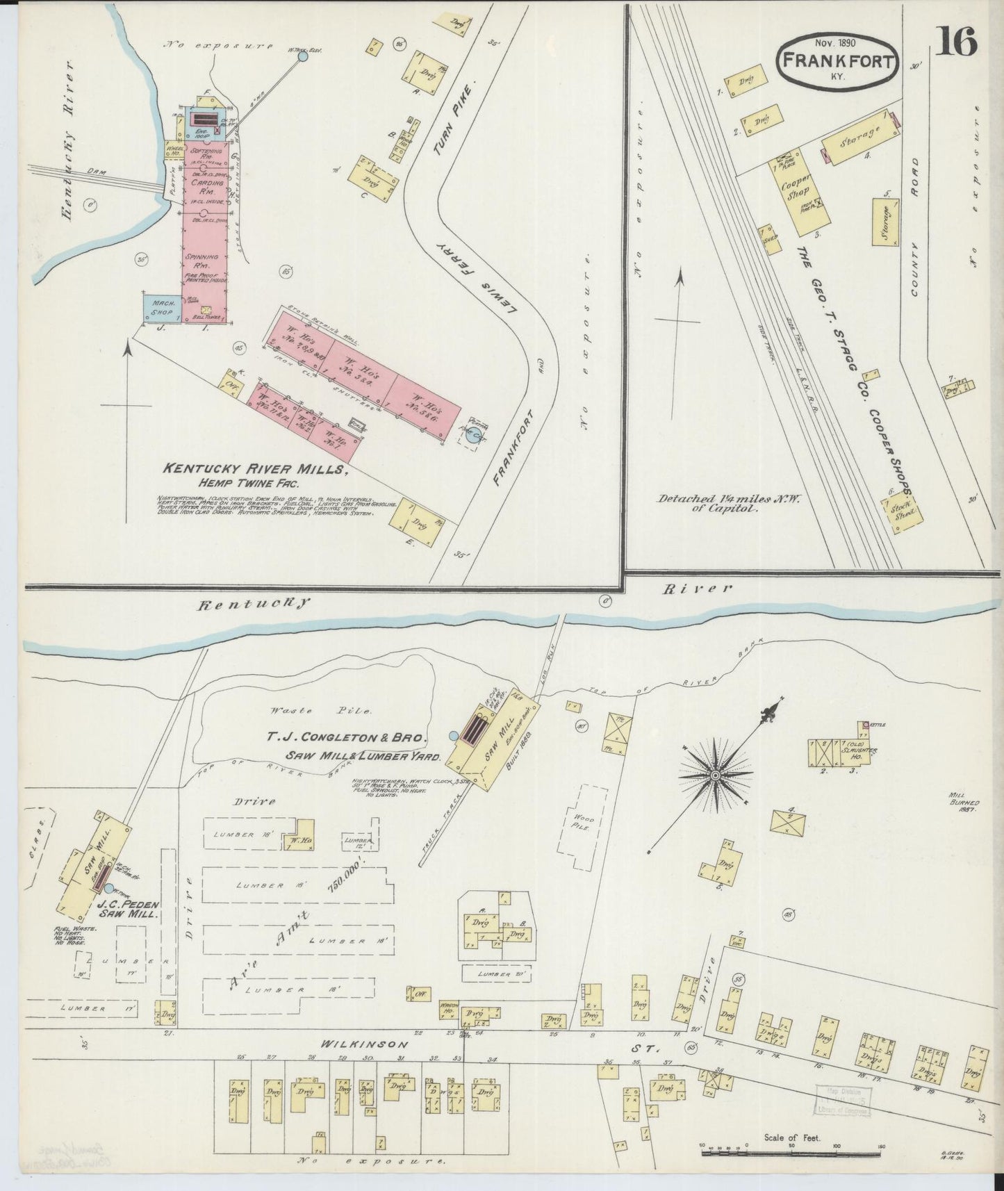 Sanborn Fire Insurance Map from Frankfort, Franklin County, Kentucky (1890), Sheet #0016 - Complete Map Set gallery image, historic Sanborn map, vintage wall art, Kentucky Kentucky