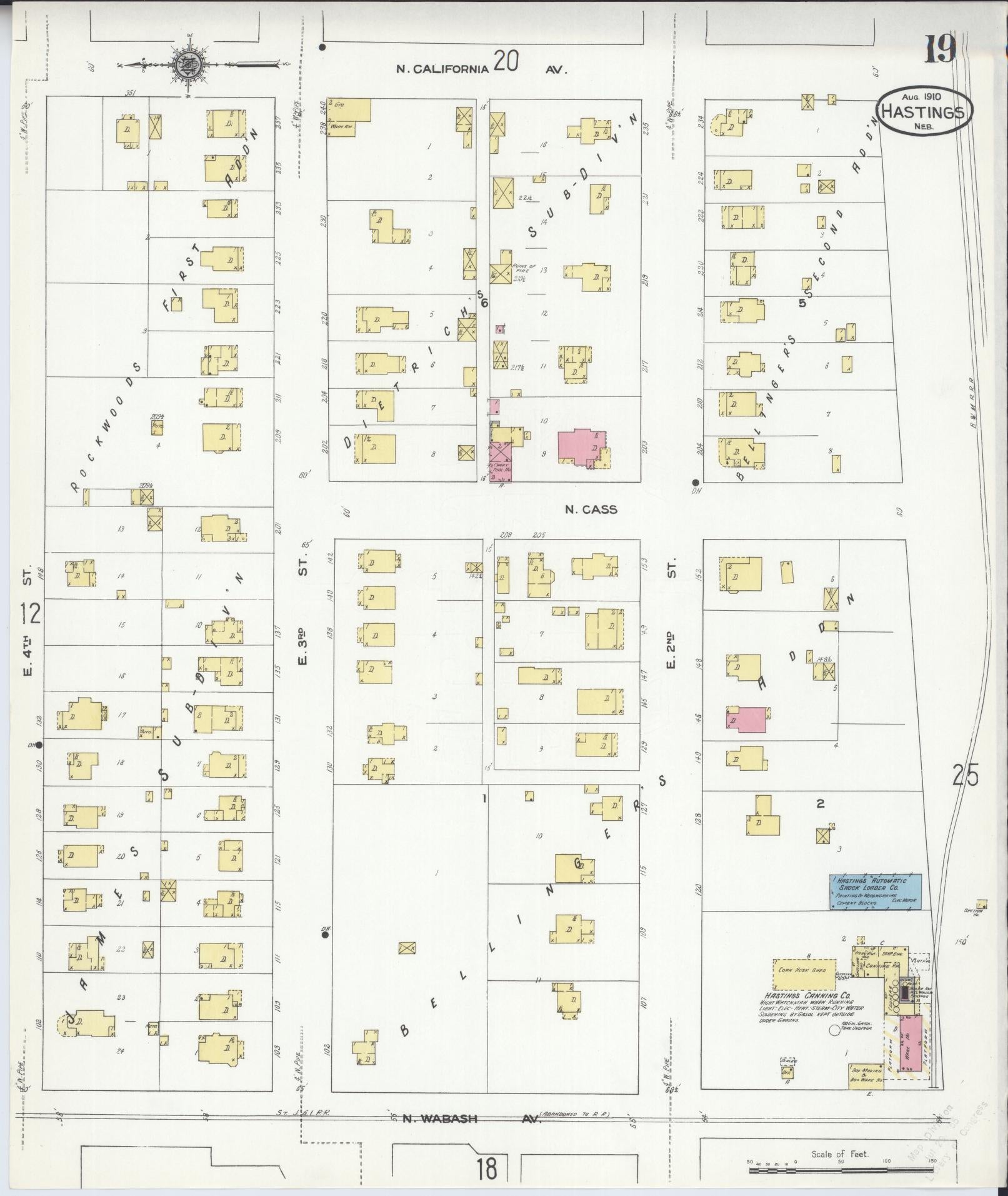 Sanborn Fire Insurance Map from Hastings, Adams County, Nebraska (1910), Sheet #0019 - Complete Map Set gallery image, historic Sanborn map, vintage wall art, Nebraska Nebraska