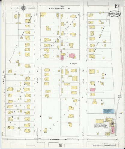 Sanborn Fire Insurance Map from Hastings, Adams County, Nebraska (1910), Sheet #0019 - Complete Map Set gallery image, historic Sanborn map, vintage wall art, Nebraska Nebraska