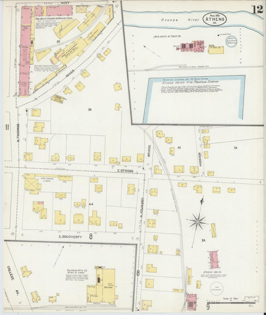 Sanborn Fire Insurance Map from Athens, Clarke County, Georgia (1903), Sheet #0012 - Historic Sanborn Fire Insurance Map Print, vintage old map wall art, antique decor, genealogy gift, Georgia Georgia map