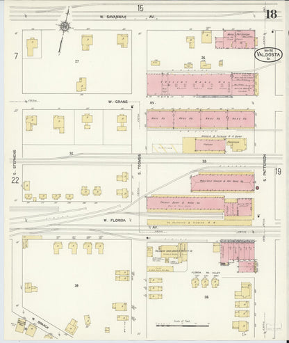 Sanborn Fire Insurance Map from Valdosta, Lowndes County, Georgia (1912), Sheet #0018 - Complete Map Set gallery image, historic Sanborn map, vintage wall art, Georgia Georgia