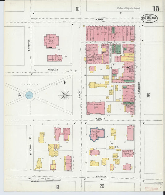 Sanborn Fire Insurance Map from Kalamazoo, Kalamazoo County, Michigan (1902), Sheet #0015 - Historic Sanborn Fire Insurance Map Print, vintage old map wall art, antique decor, genealogy gift, Michigan Michigan map