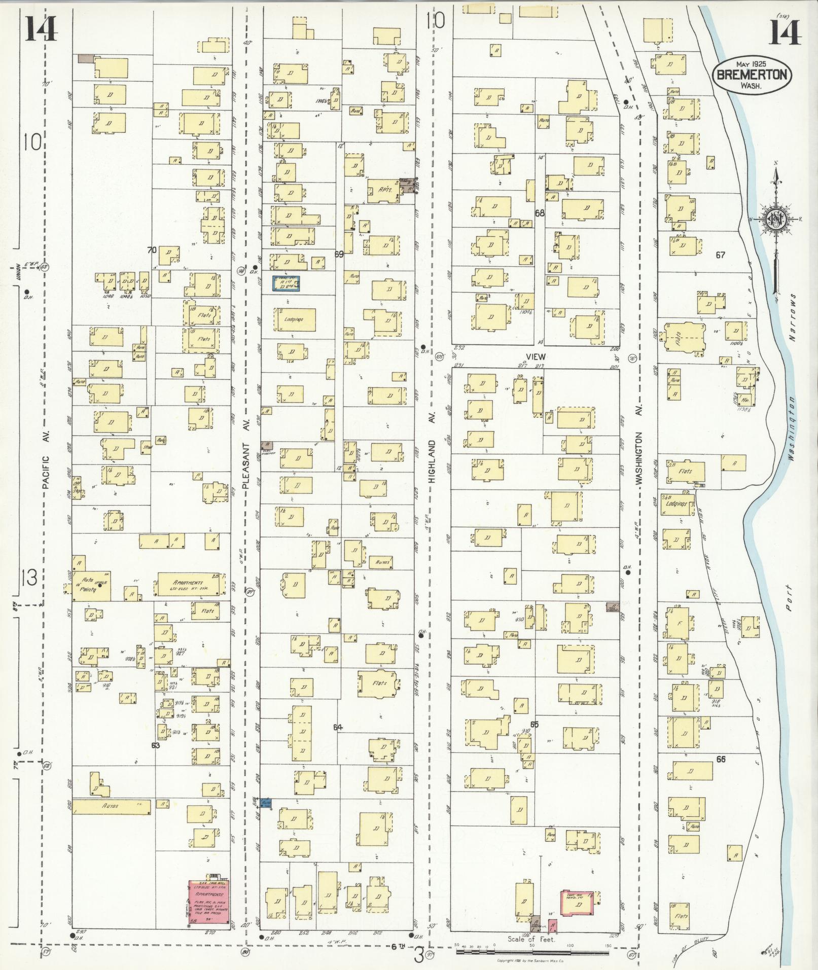Sanborn Fire Insurance Map from Bremerton, Kitsap County, Washington (1925), Sheet #0014 - Complete Map Set gallery image, historic Sanborn map, vintage wall art, Washington Washington