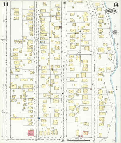 Sanborn Fire Insurance Map from Bremerton, Kitsap County, Washington (1925), Sheet #0014 - Complete Map Set gallery image, historic Sanborn map, vintage wall art, Washington Washington