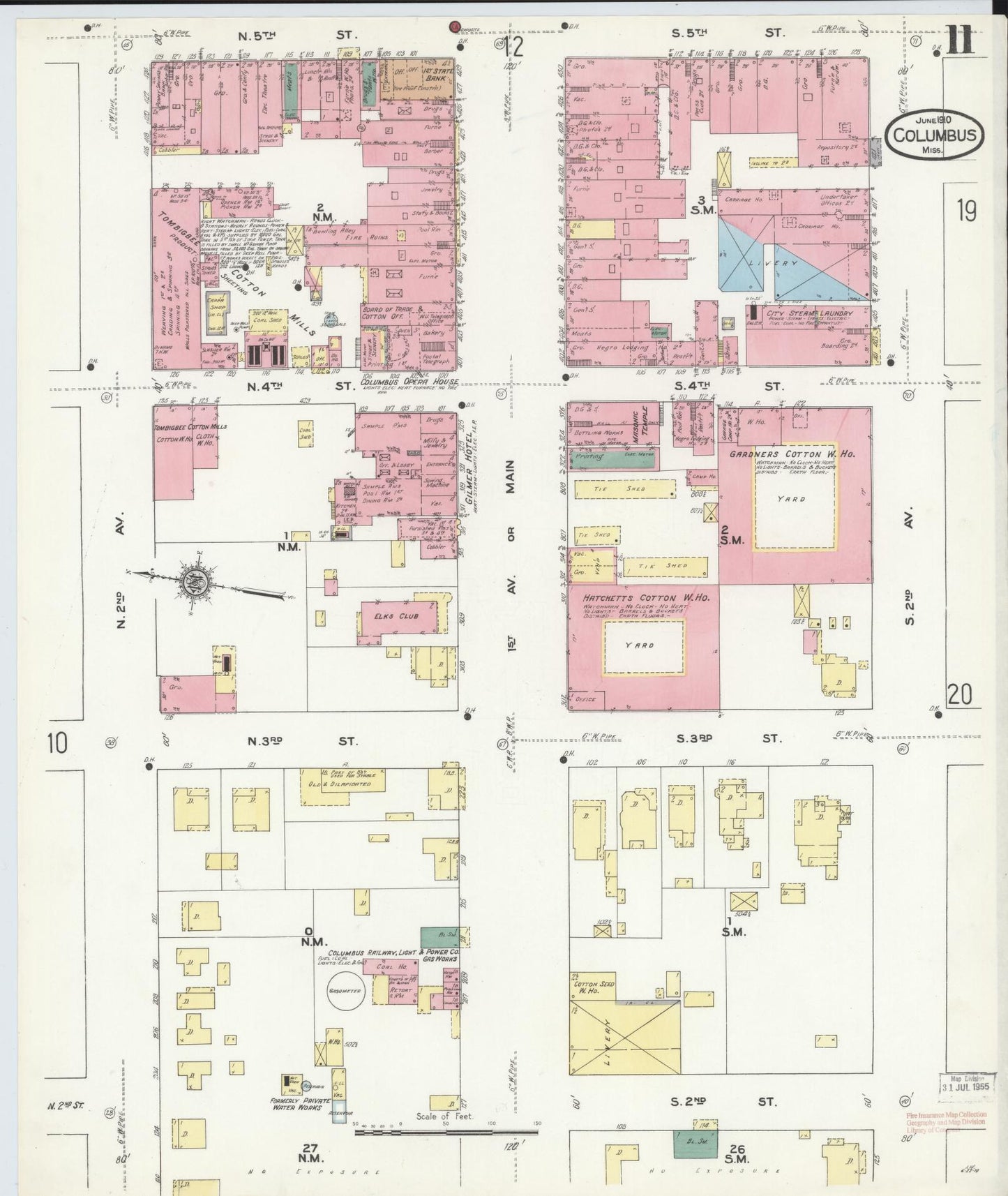Sanborn Fire Insurance Map from Columbus, Lowndes County, Mississippi (1910), Sheet #0011 - Complete Map Set gallery image, historic Sanborn map, vintage wall art, Mississippi Mississippi