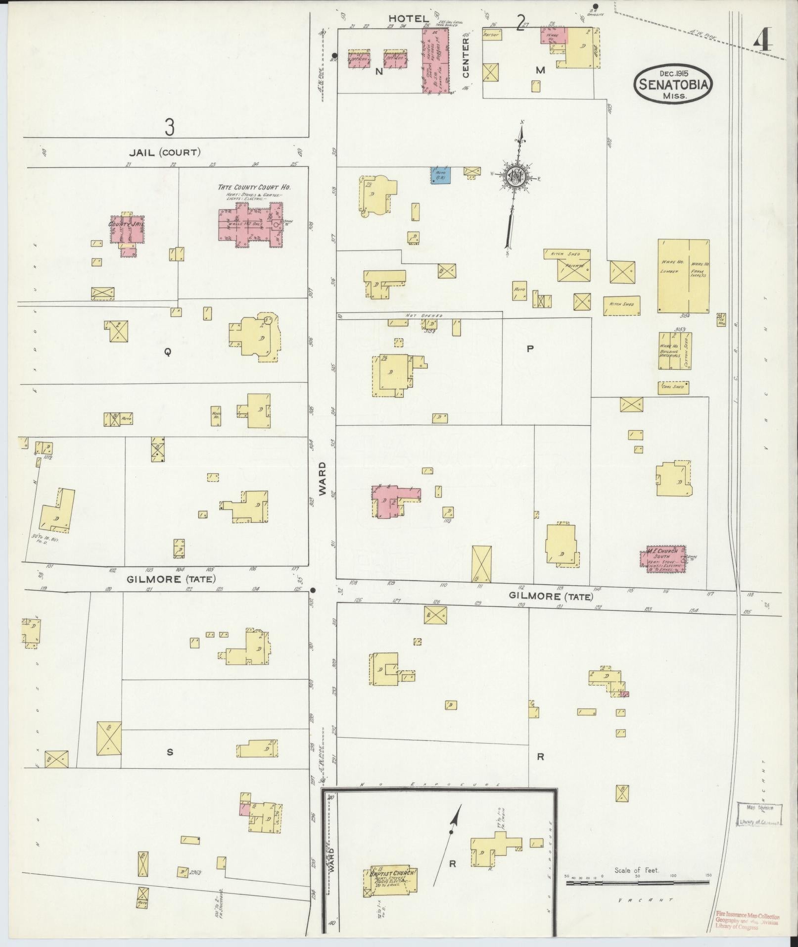 Sanborn Fire Insurance Map from Senatobia, Tate County, Mississippi (1915), Sheet #0004 - Complete Map Set gallery image, historic Sanborn map, vintage wall art, Mississippi Mississippi