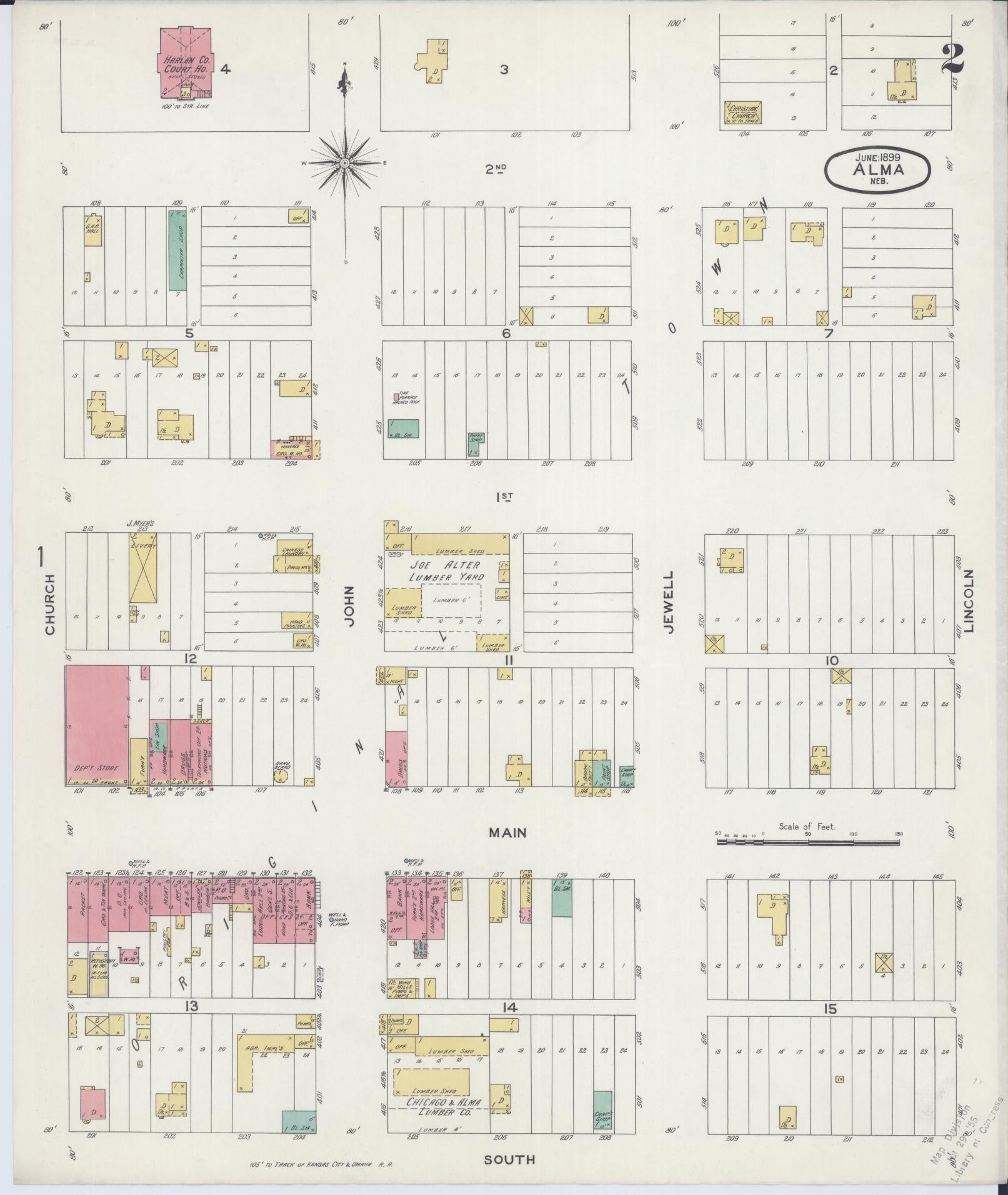 Sanborn Fire Insurance Map from Alma, Harlan County, Nebraska (1899), Sheet #0002 - Complete Map Set gallery image, historic Sanborn map, vintage wall art, Nebraska Nebraska