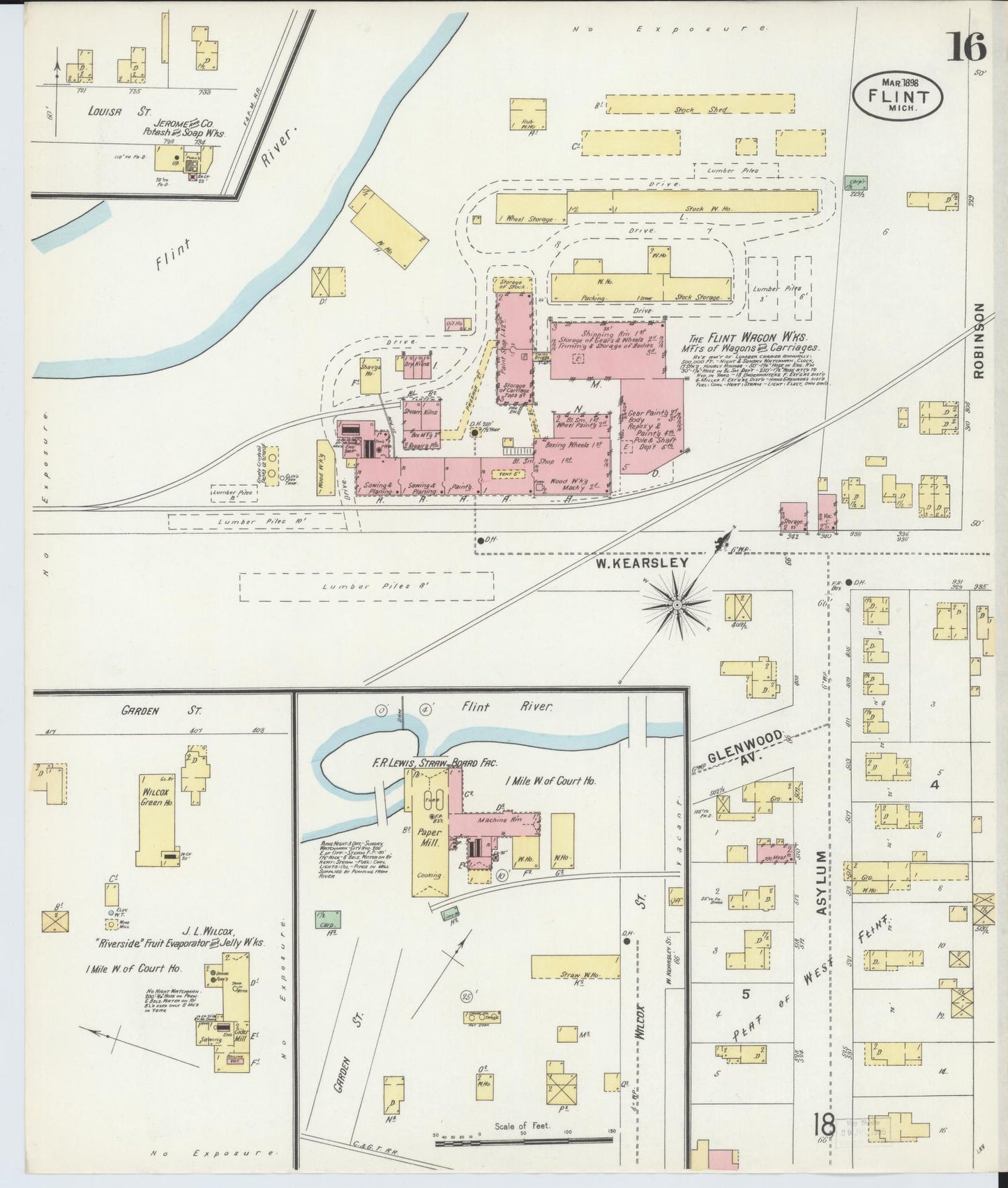 Sanborn Fire Insurance Map from Flint, Genesee County, Michigan (1898), Sheet #0016 - Historic Sanborn Fire Insurance Map Print, vintage old map wall art, antique decor, genealogy gift, Michigan Michigan map