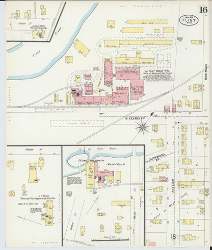 Sanborn Fire Insurance Map from Flint, Genesee County, Michigan (1898), Sheet #0016 - Historic Sanborn Fire Insurance Map Print, vintage old map wall art, antique decor, genealogy gift, Michigan Michigan map