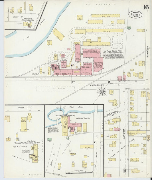 Sanborn Fire Insurance Map from Flint, Genesee County, Michigan (1898), Sheet #0016 - Historic Sanborn Fire Insurance Map Print, vintage old map wall art, antique decor, genealogy gift, Michigan Michigan map