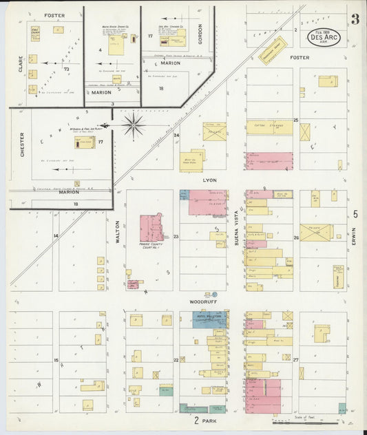 Sanborn Fire Insurance Map from Des Arc, Prarrie County, Arkansas (1909), Sheet #0003 - Historic Sanborn Fire Insurance Map Print, vintage old map wall art, antique decor, genealogy gift, Arkansas Arkansas map