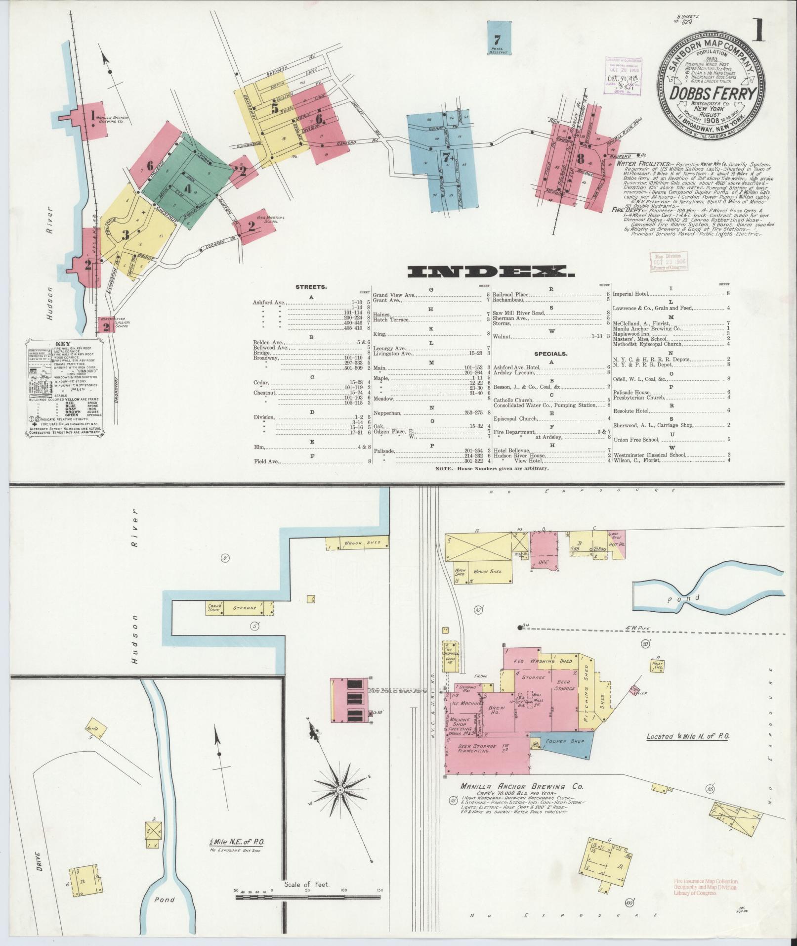 Sanborn Fire Insurance Map from Dobbs Ferry, Westchester County, New York. (1908) – Historic Sanborn Fire Insurance Map Print