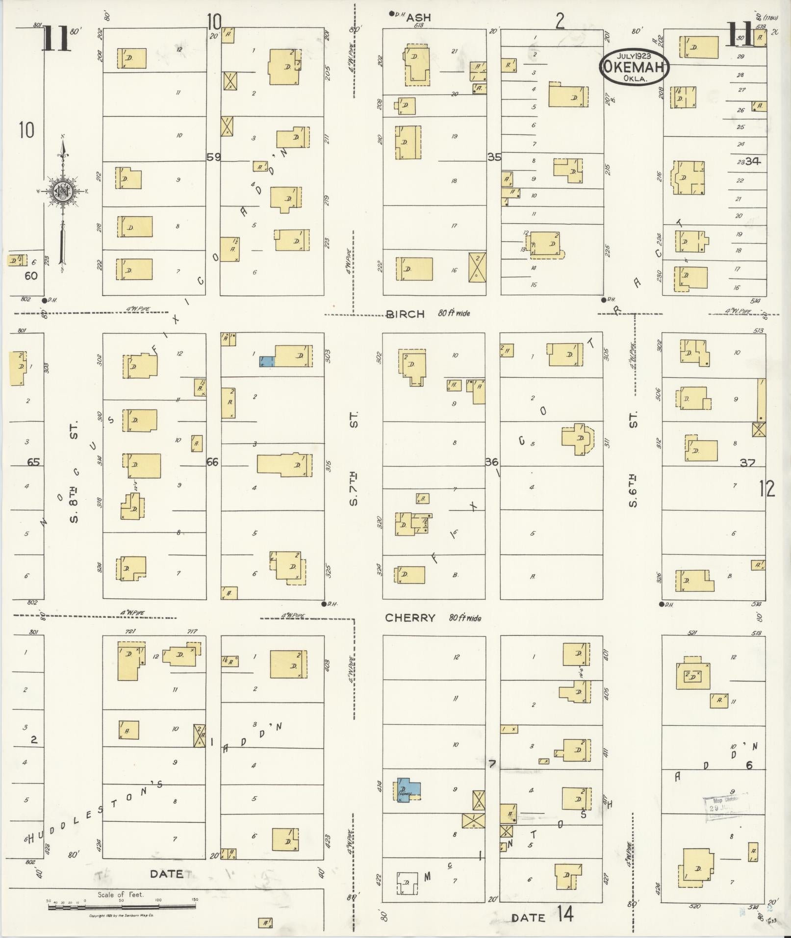 Sanborn Fire Insurance Map from Okemah, Okfuskee County, Oklahoma (1923), Sheet #0011 - Historic Sanborn Fire Insurance Map Print, vintage old map wall art, antique decor, genealogy gift, Oklahoma Oklahoma map