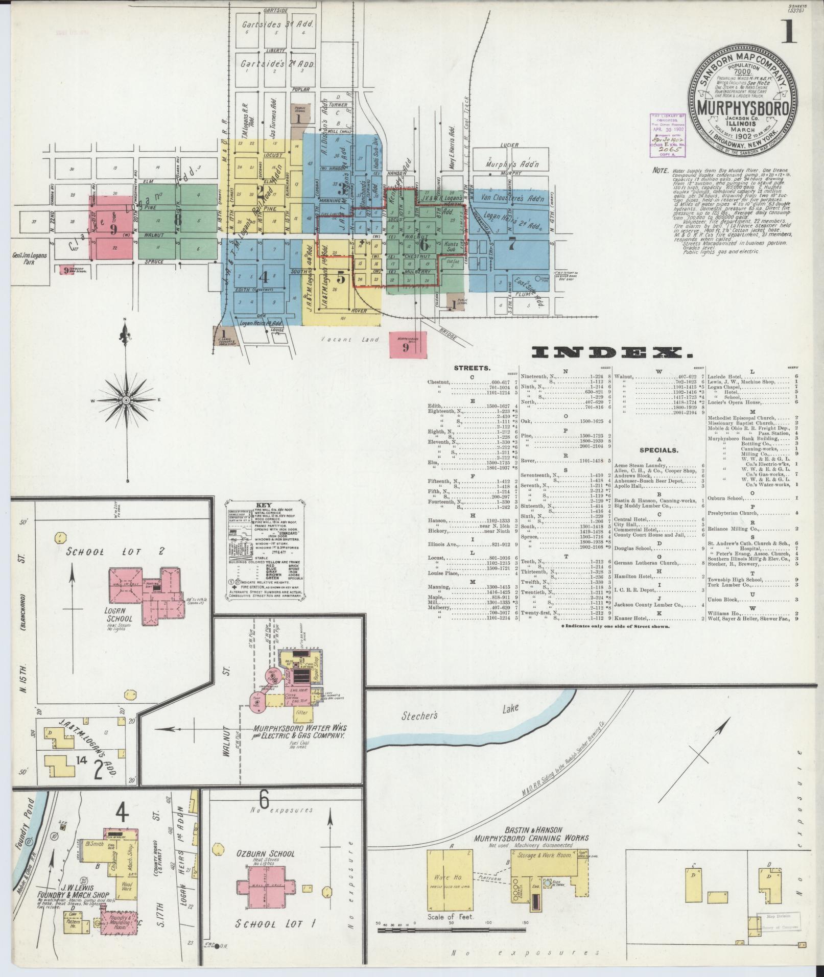 Sanborn Fire Insurance Map from Murphysboro, Jackson County, Illinois (1902), Sheet #0001 - Complete Map Set gallery image, historic Sanborn map, vintage wall art, Illinois Illinois