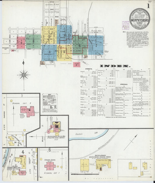 Sanborn Fire Insurance Map from Murphysboro, Jackson County, Illinois (1902), Sheet #0001 - Complete Map Set gallery image, historic Sanborn map, vintage wall art, Illinois Illinois